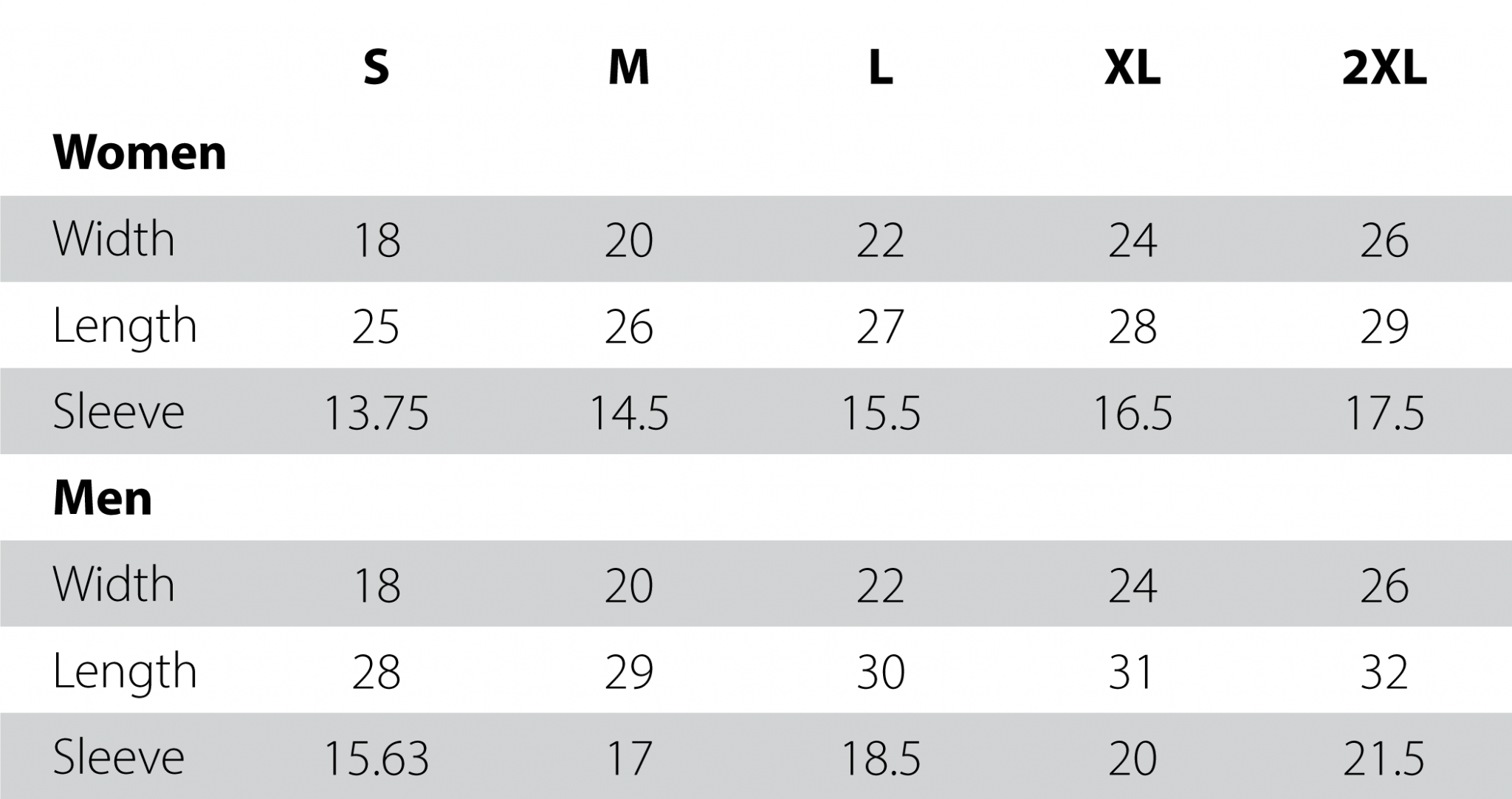 Mahal Size Chart